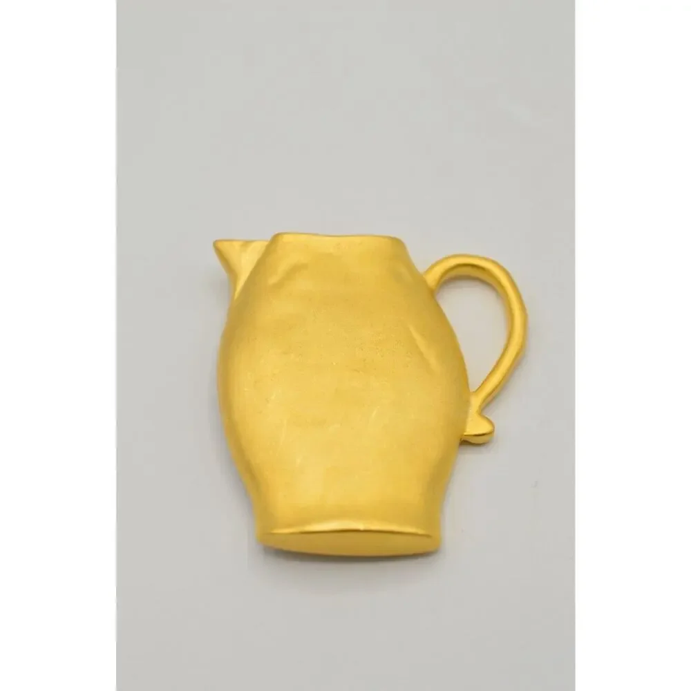 Vintage Vase Pin Brooch Brushed Gold Chunky Heavy Pitcher Matte 1980s 9B